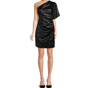 Rachel Roy Black Vegan Leather One Shoulder Dress XS